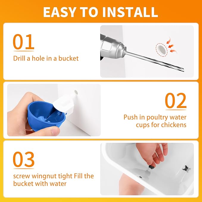 Chicken Water Cups 12 Pack, Automatic Filling Waterer Feeder Bowl, Gravity Poultry Watering System, Chicken Water Dispenser, Chicken Coop Accessories for Hens, Duck, Goose, Turkey (Blue)