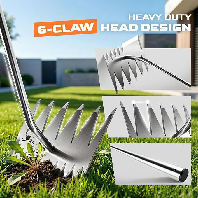 Weed Puller Tool, 6-Tooth Manganese Steel Manual Weeders, Portable Garden Weed Remover Tools for Vegetable Gardening Backyard Farm Planting & Weeding