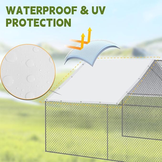 2 Pack Chicken Coop Cover Waterproof, 11.3 * 6.3 FT Chicken Run Cover Coop Tarp with 60 Ball Bungees Cords, Large Chicken Coop, Duck Coop Tarp Replacement,White
