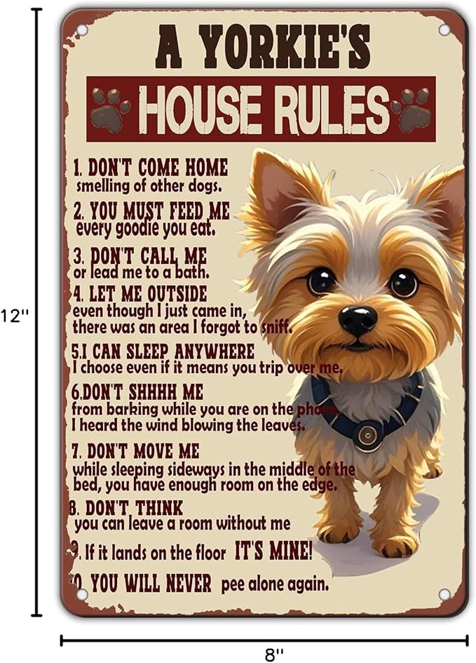 Yorkie Art Wall Decor Yorkie House Rules Metal Tin Sign 12x8 Inch Dog Sign Home Kitchen Bathroom Garden Restaurant Garage Office Wall Decor