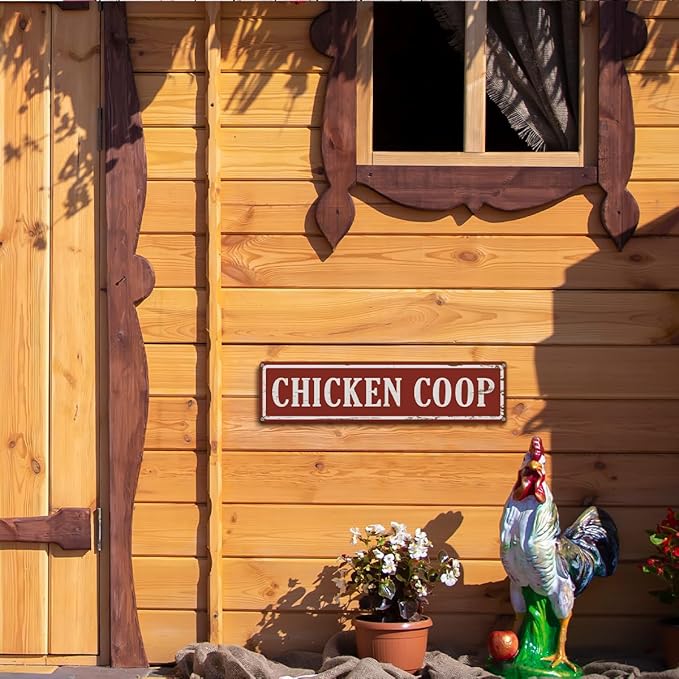Rustic Farmhouse Style Chicken Coop Sign, Metal Outdoor Chicken House Signs, Retro Metal Tin Sign, Wall Decor Art, Farmhouse Decor, Backyard Hen House Gift 15.8x4 Inch