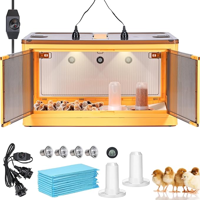 142L Chicken Brooder Box for Chicks Kit with Heater Chicks Warmer Brooder Plate Ducks Tent Pen Thermometer for 30 Ducks Bedding Indoor Quail Brooder (142L)