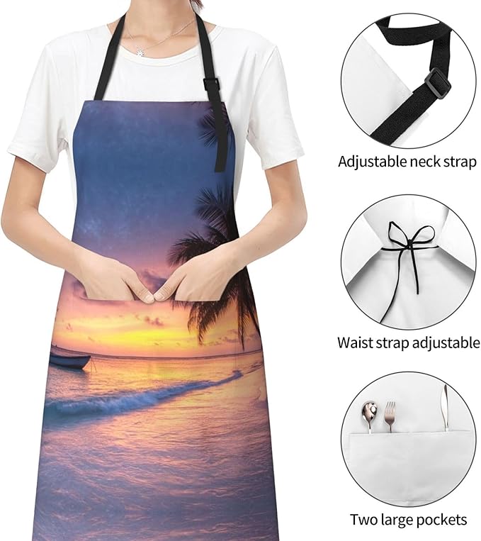 Kitchen Aprons for Men Women Waterproof Apron with 2 Pockets Whale Tail Apron Adjustable Bib Aprons
