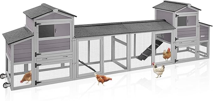 Aivituvin 160in Chicken Coop Extension Design Wooden Hen House Poultry Cage Movable with Nesting Box and Run (Two Sets)
