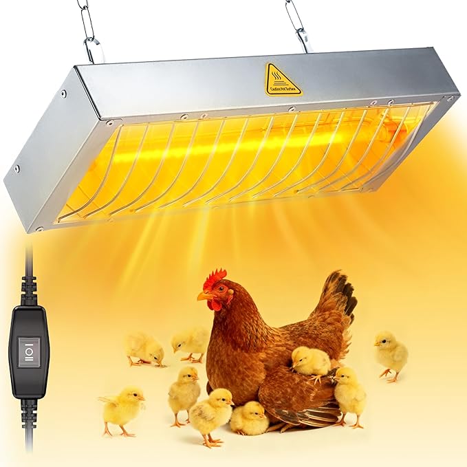 600W Chicken Coop Heater Lamp, Large Brooder Heat Lamp for Chickens, Adjustable Temp and Height, No Assembly Heater for Chicks Pets Livestock, 2 Pack
