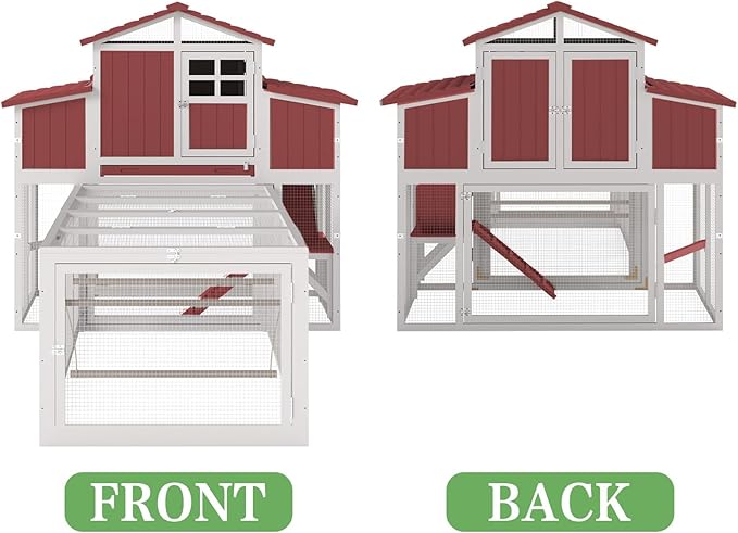 115.36" L 2-Story Chicken Coop with Extra Run Cage,Chicken House Hen House with 2 Large Nesting Boxes,Expandable Poultry Cage for 4-6 Chicken with 4 Perching Bars,Pull-Out Tray,Ramps(RED)
