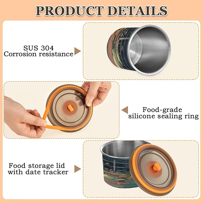 Coffee Canister Night Frog Farmhouse Airtight Stainless Steel Coffee Container, 17 OZ Food Storage Container for Coffee Beans, Ground, Sugar, Tea, Flour, Rice