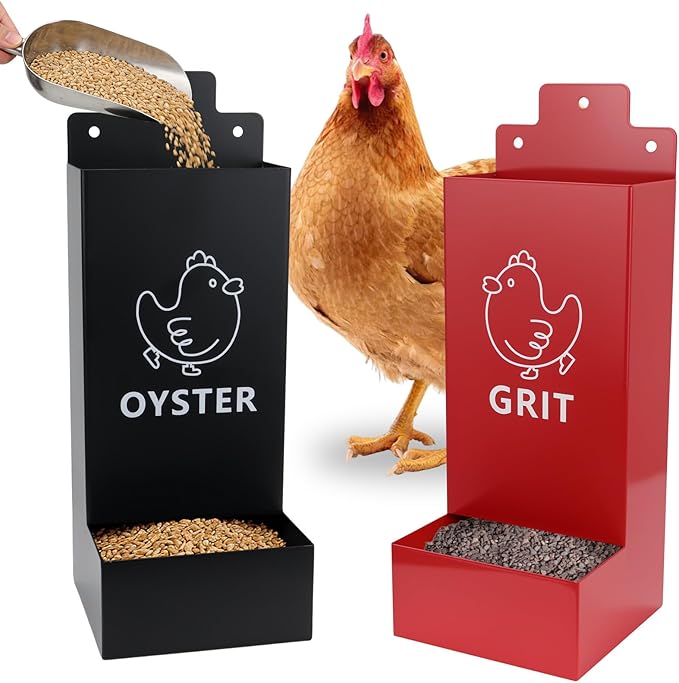 2 Pack Chicken Oyster Shell Feeder and Grit Feeder,1mm Thickness Metal Chicken Feeders for Hens and Chicks Wall Mounted, No Waste, Heavy Duty Poultry Supplies for Backyard Chickens, Ducks, Geese