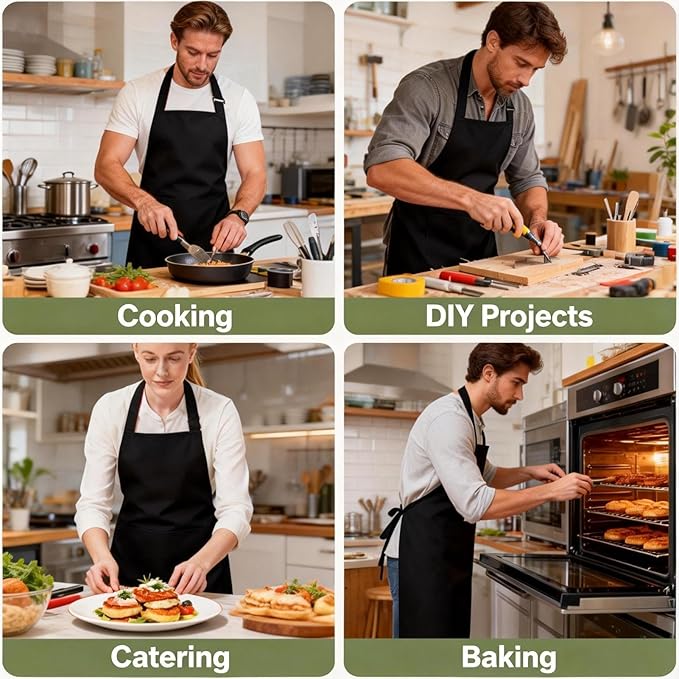 Thick Waterproof Apron with Pocket, Oil-proof Adjustable Neck Apron for Men Women, Unisex Adult Aprons Black Butcher Aprons for Gardening, Dishwashing, Kitchen Cooking, Car Washing, Pet Grooming