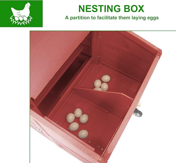 Chicken Coop Outdoor for 2-3 Chickens Hous- Poultry Cage Back Yard Mobile Hen House with Run & Nesting Box