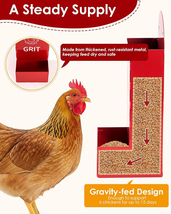 Chicken Oyster Shell Feeder, 2 Pcs Metal Chicken Feeder Kit, Chicken Coop Accessories, Includes Feeding Spoon & Brush