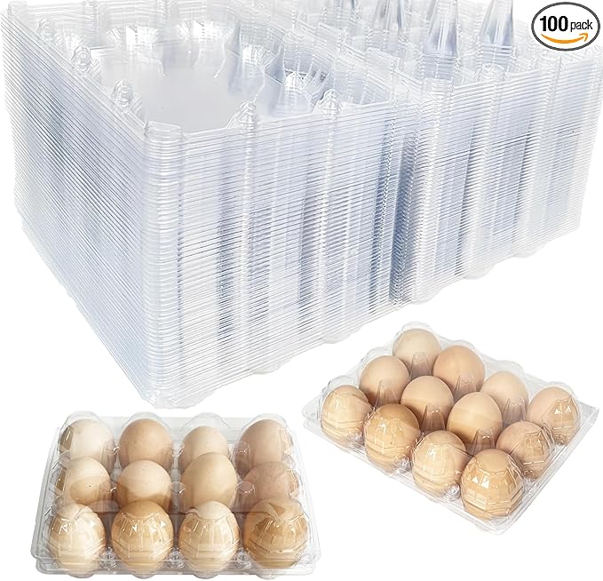 100-Pack of 12-Count Plastic Egg Cartons – Bulk Clear Reusable Egg Containers Holds Chicken Eggs | Eggs 12 Count,Egg Cartons Cheap Bulk,Suitable for farms, markets and families.
