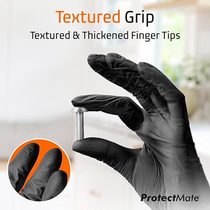 5 Mil Black Nitrile Gloves for Food Prep - Textured Food Prep Gloves - Food Handling Gloves Disposable Latex Free