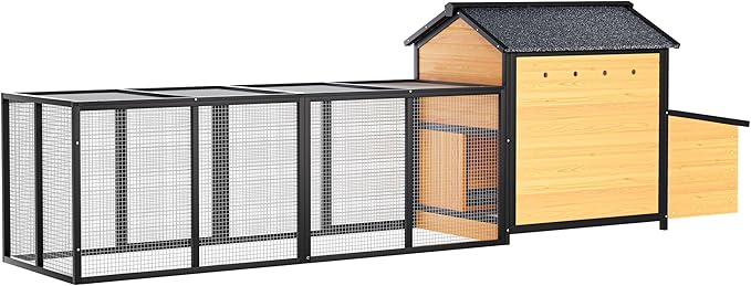 Large Wooden Chicken Coop Outdoor Hen House with Nesting Box，Walk-in Poultry Cage with Secure Locks, Metal Mesh Run for Backyard Farm Use (Black+Gold 118")