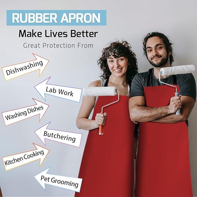 Homsolver Waterproof Rubber Vinyl Apron for Unisex Adult, Adjustable, Lightweight, Chemical Resistant Extra Long Work Apron