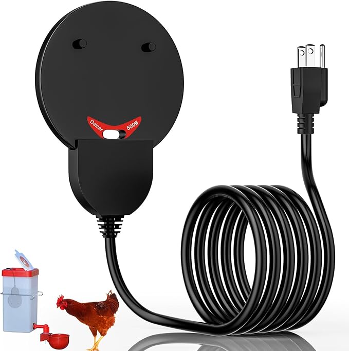 Submergible Chicken Waterer Heater, 500Watt Thermostatic Control Heated Chicken Waterer Deicer, Aluminum Aluminum Poultry Water Heater Mini Size Water De-icer for Duck Goose Bird Cow Horses Livestock