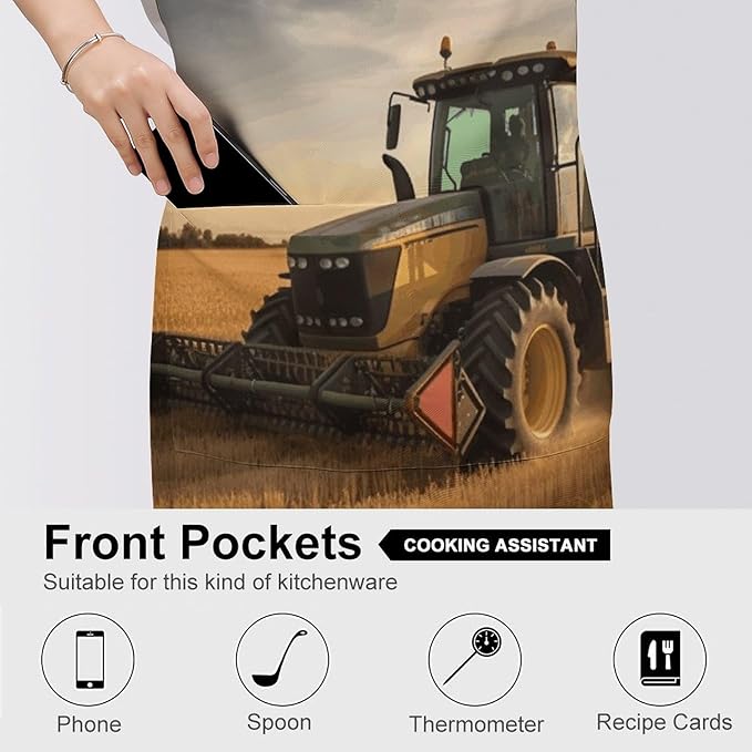 Farm Tractor Harvest Apron with Pockets Water And Oil Resistant Kitchen Aprons Professional Adjustable Bib Apron for Women Men