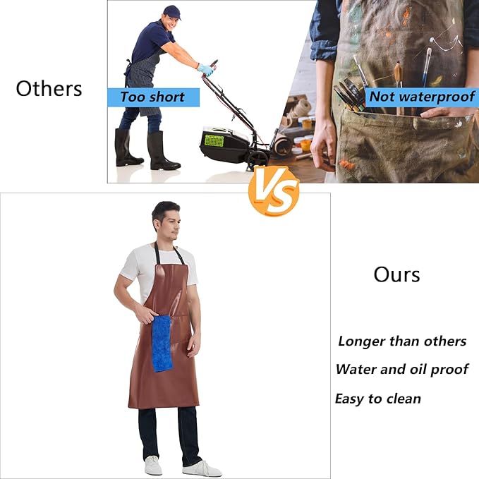 Waterproof Apron, Heavy Duty Work Apron, Artificial Leather Apron Ideal for Chef,Butcher,Barber,Cleaning