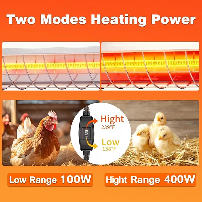 400W Chicken Coop Heater Lamp, Brooder Heat Lamp for Chickens, Adjustable Temp and Height, No Assembly Heater for Chicks Pets Livestock, 1 Pack