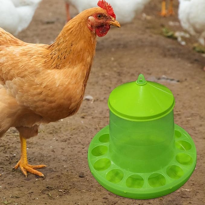 Chicken Feeder Waterer Feeding Container Breeding Supplies Feed Bucket Barrel Automatic Poultry Feeder for Ducks, Quails, Goose, Hen, Birds, 28x24cm No Bracket
