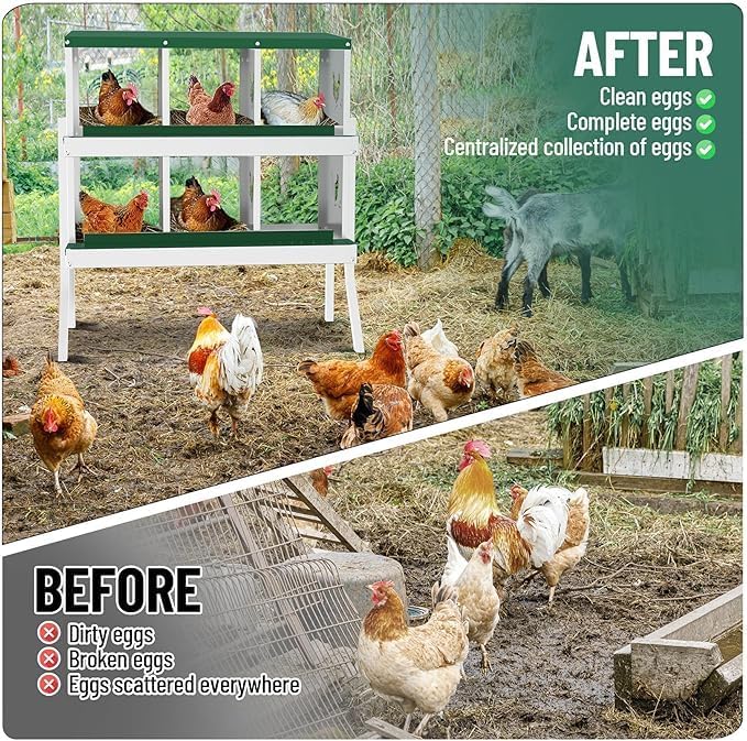 Chicken Nest Box, 6-Compartment Egg-Laying Box, Metal Hen House, Convenient for Collecting Eggs - Ventilated Poultry House Equipment - Suitable for Hens, Ducks Green,with Stand