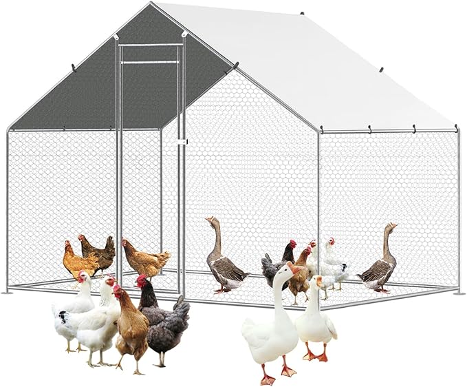 Chicken Coop Large Size for 6/12 Chickens with Waterproof Cover and Metal Wire Mesh Chicken Run Extra Hight Walk-in Chicken Pen Outdoor for Ducks Rabbits (9.8'L × 4.9'W × 6.5'H)