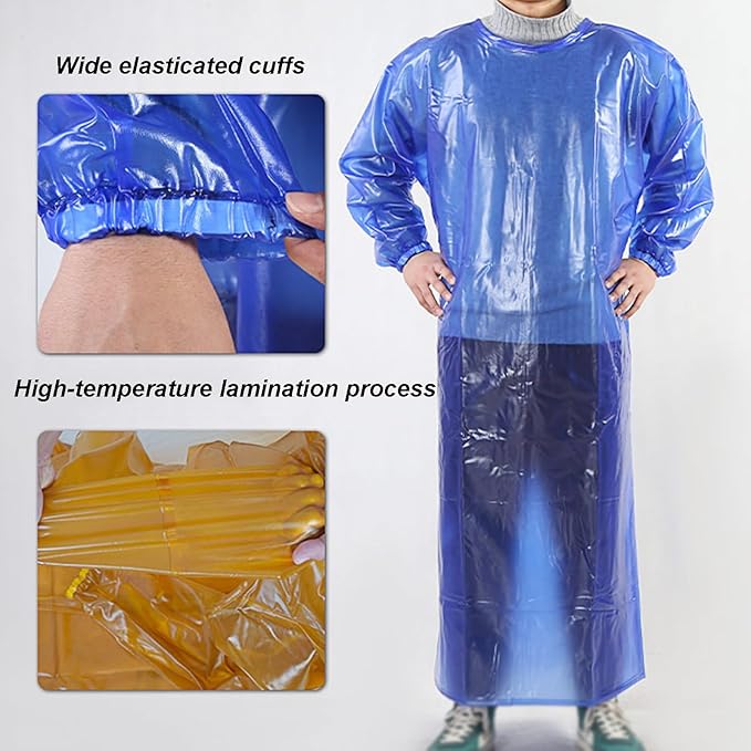 Extended Industrial Apron Double-sided Waterproof and Greaseproof Overalls Home Kitchen Apron Back Tie Design Unisex Oxford Coverall Wide Elasticated Tight Cuffs ( Color : Blue , Size : 125x120cm/49.2