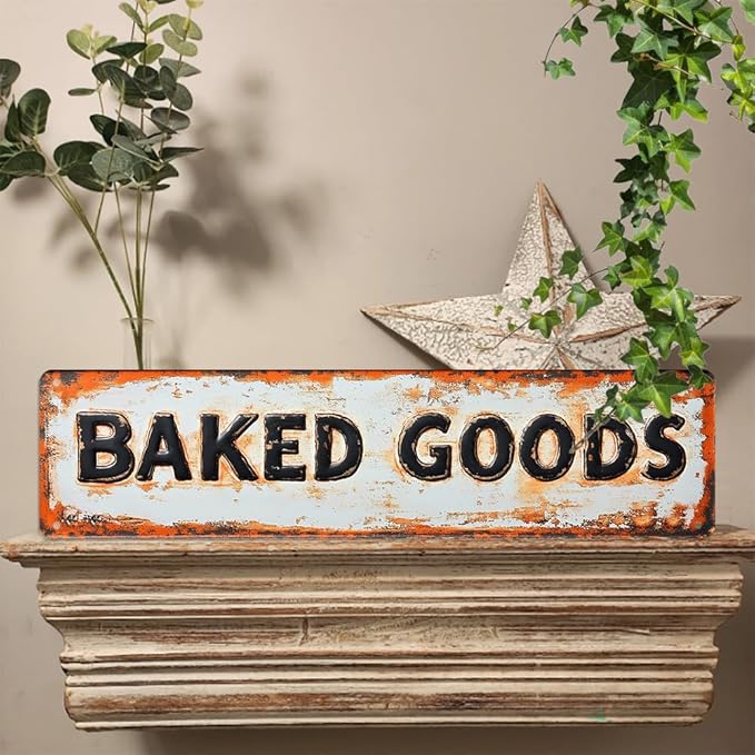 Vintage Style Kitchen Decor 'Baked Goods' Metal Sign, 16x4 Inch - Distressed Finish Decorative Sign For Home, Kitchen, Cafe, Pubs Wall/Gate Hanging Plaque, Christmas Decor
