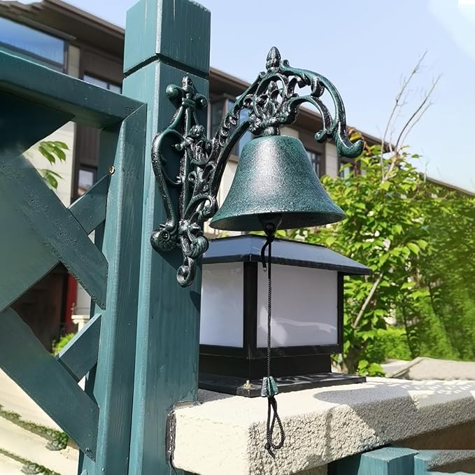 Sungmor Large & Loud Farmhouse Dinner Bell Outside Wall Mounted Electroless Doorbell, Front Door Shop Entrance Porch Antique Decorative Hanging Bell, Indoor Outdoor Pretty Wall Ornamental Hand Bell