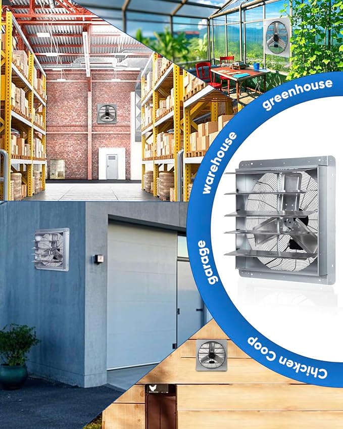 KEN BROWN 24 Inch Shutter Exhaust Fan with Speed Controller, 4200CFM High Speed, Wall Mounted Ventilation Fan for Garage, Attic, Greenhouse, Shed, Shop, Chicken Coop, Pre-Wired 1.65M Power Cord