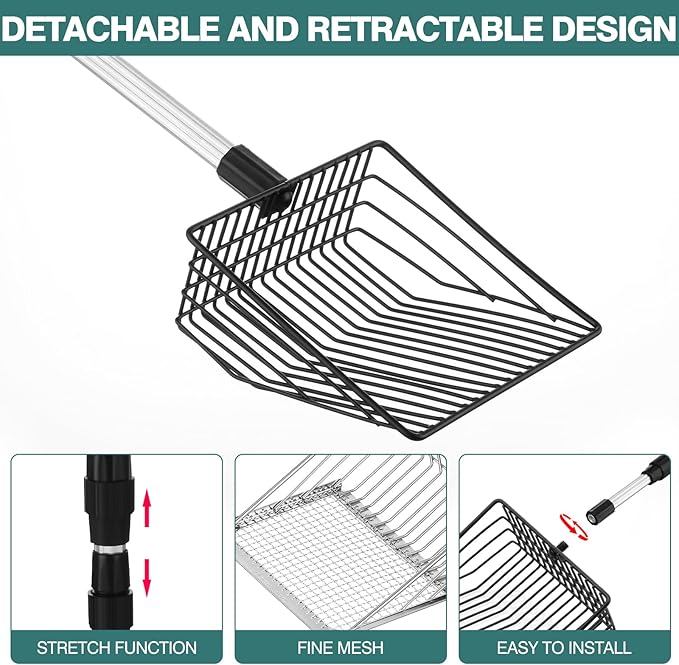 Chicken Poop Scooper - Chicken Coop Pooper Scooper Long Handle Stretchable with 2 Metal Coop Litter Scoop Stainless Steels Chicken Coop Cleaning Accessories Poultry Poop Scooper Tools