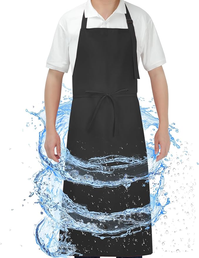 3-Layer Waterproof Apron - Pocket-Free Hygienic Design for Dishwashing & Dog Grooming - Lightweight Durable Protection for messy Kitchen Cooking, Baking, for Men & Women (1 Pack,Black)