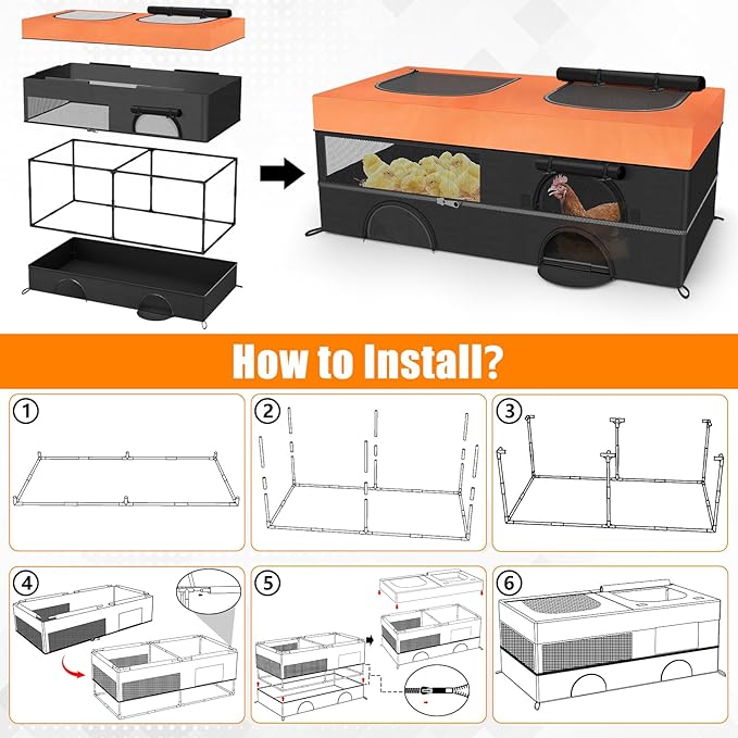 64" Large Chicken Brooder, Brooder Box for Chicks with Zipper Doors, Removable Waterproof Roof & Bottom for Easy Cleaning, Chick Starter Kit Cage, Small Animal Playpen for Duck Kitten Puppy Rabbit