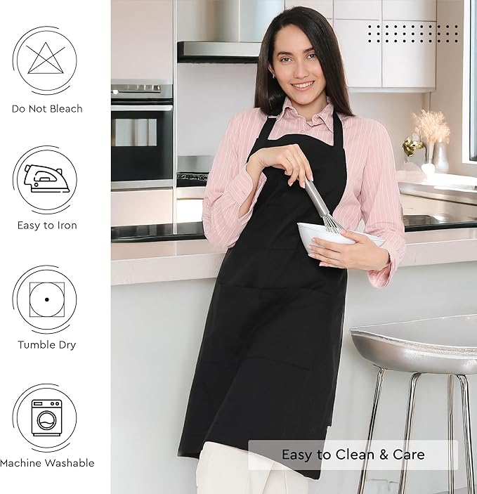 Encasa XO Adjustable Kitchen Cotton Apron With Pockets & Towel Holder Of Size 27x33 in (Full Black) for Men & Women Chefs For Cooking & Baking in Home, Restaurants & Barbeque