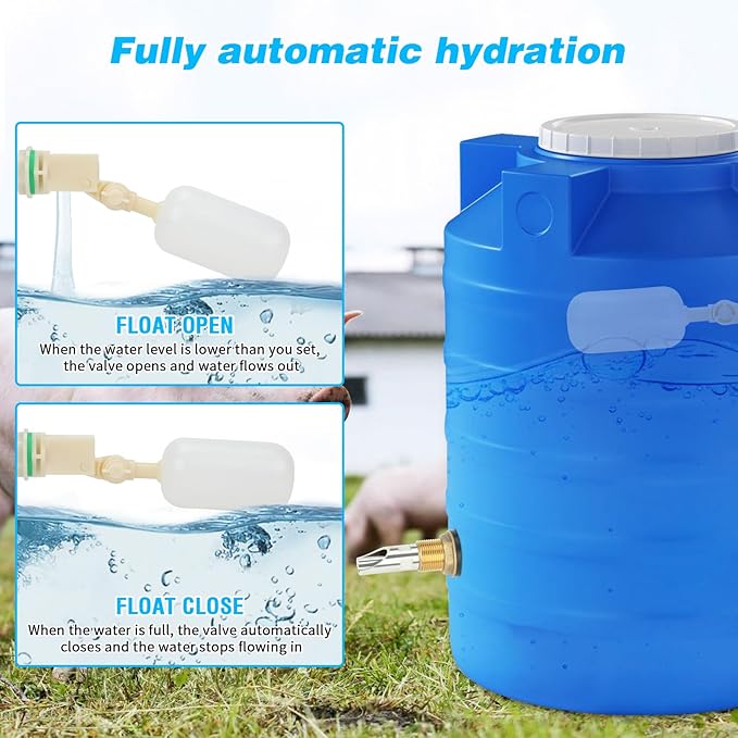 Automatic Pig Waterer Nipple System, Stainless Steel Pig Waterer with Brass Water Tank Connector Kit, Hog Water Drinker Feeder with Float Valve and Garden Hose for Pig Goats Piglets