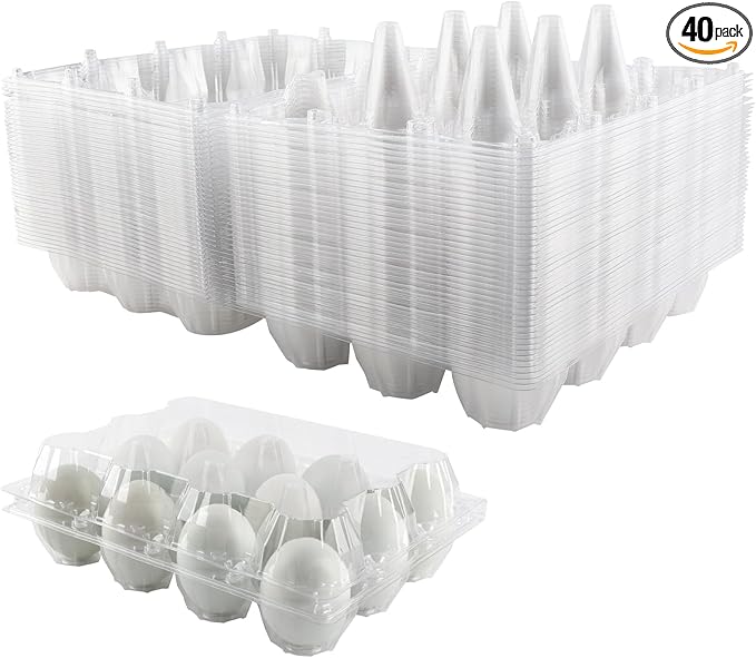 40 Pack Jumbo Egg Cartons for Duck/Turkey Eggs - Holds 12 XL Eggs, Clear Eco-friendly Plastic Blank Egg Cartons, 3x4 Grids, for Farms, Sellers & Market Display