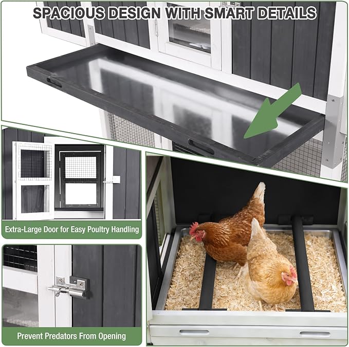 Large Chicken Coop for 6-8 Chickens, Double Folding Wooden Chicken House with 2 Nesting Boxes, Reinforced Iron Frame, Pull-Out Tray & Waterproof Roof, Outdoor Poultry Cage-(Black)