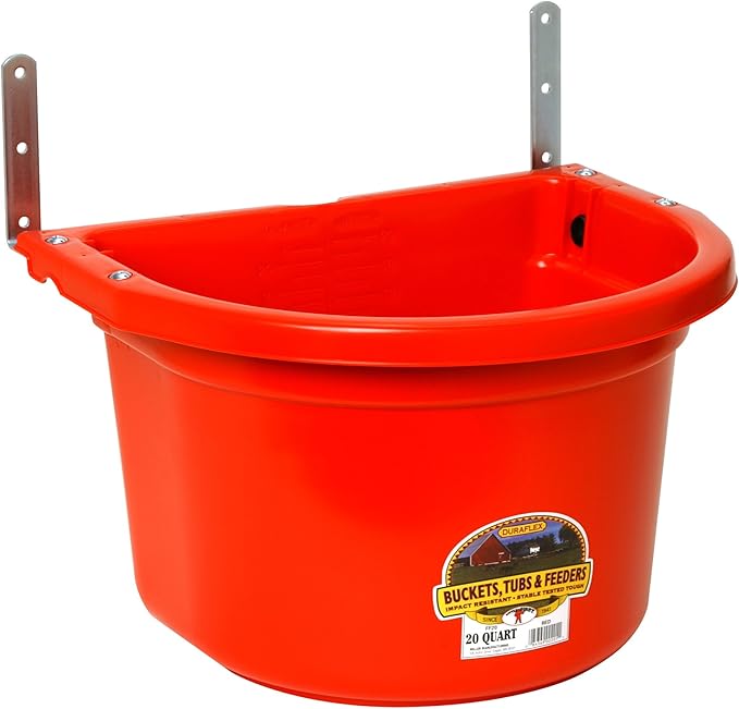 Little Giant® Plastic Fence Feeder | Pig Feeder | Clip On Fence Feeder | Mountable Feed Bucket | 20 Quarts | Red