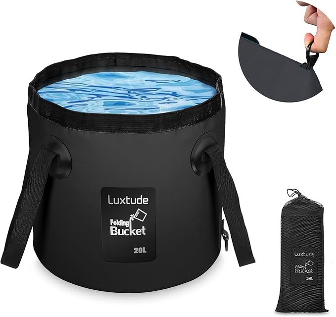 Luxtude Collapsible Bucket with Handle, Portable 5 Gallon Bucket for Camping, Fishing, Beach, Gardening, RV & Outdoor Emergency, Heavy-Duty & Ultra Lightweight Water Storage Container