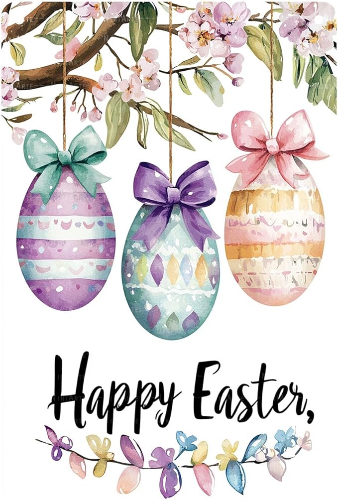Easter Tin Sign Egg Decor Country Decorations for Home, Office Garage Kitchen Living Room Easter Wall Art 8X12Inch
