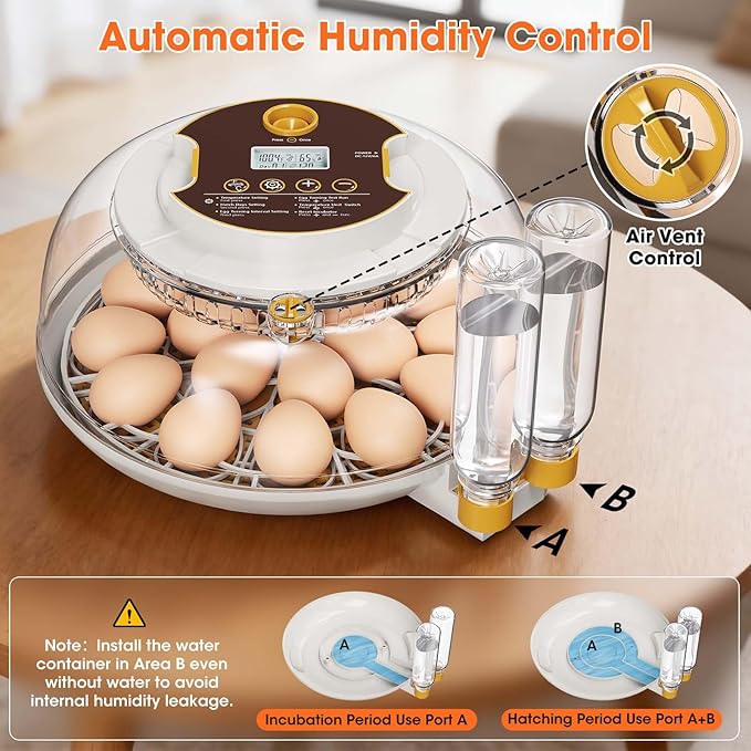 18 Egg Incubator with Automatic Egg Turning & Humidity Control, Built-in Egg Candler, 360° View Window & Dual-Size Trays for Chicken, Duck, Quail, Goose Eggs – Ideal for Farm, Classroom, Home