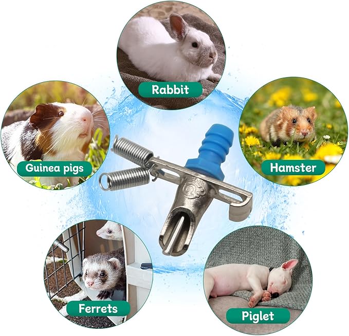 Automatic Rabbit Watering System Kit Include 10 Nipple Drinker Feeders,ID 5/16'' Hose,Barb Valve Fitting to G 1/2'' Thread Connector,Rodent Poultry Watering System Bucket Connector