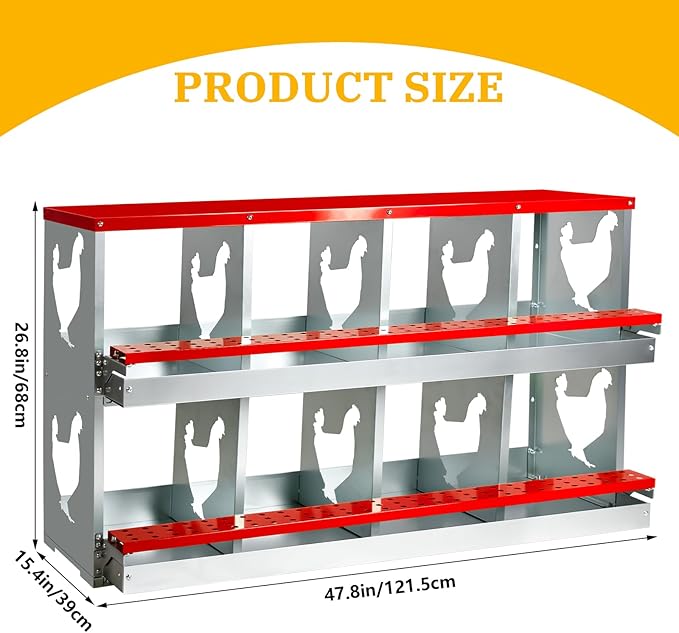 Chicken Nesting Box for Laying Eggs,Wall-Mountable Chicken Coop Nesting Boxes,8 Hole Roll Away Nesting Boxes,with Large Vented Holes,for Chickens,Ducks,Large Egg Laying Boxes (Red 8 Hole)