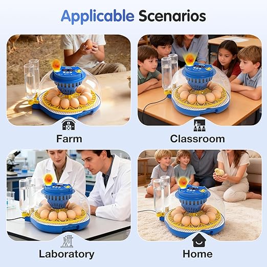Chicken Egg Incubators for Hatching Eggs, 12 Egg Incubator with Automatic Egg Turning and Humidity Control – Chicken Incubators for Hatching Eggs with 360° View/Candler/Water Bottle Refill/Air Vent