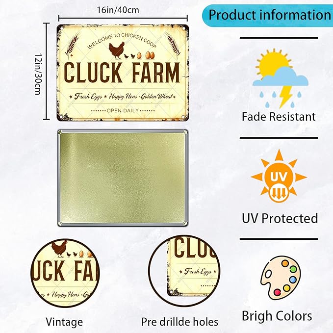 Funny Chicken Sign Welcome To Chicken Coop Cluck Farm Vintage Metal Decor Art Poster for Home Cafe Bar Kitchen Door Porch Yard Wall Decorations 16x12 Inch