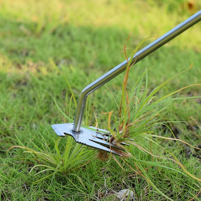 Weed Puller Tool, Stainless Steel Gardening Hand Weeder Tools, Weeding Artifact Uprooting Weeding Tool, Weed Removal Tool, 4-Tooth Dual Purpose Manual Weed Pulling Tool for Yard Garden