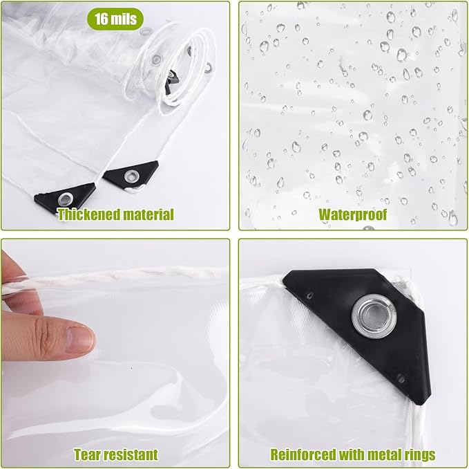 16 Mils Chicken Coop Cover for Winter, 3x2m/10x6.5ft PVC Clear Chicken Run Insulation Tarps Accessories for Sheepfold Bird Cage Vegetable Greenhouse Wind Rain Snow Freeze Resistance
