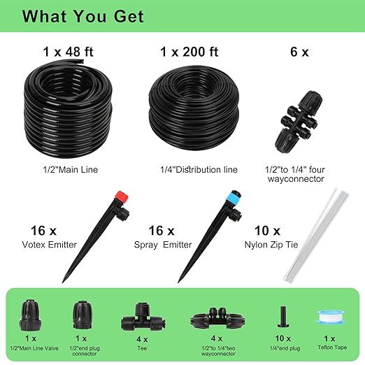 Drip Irrigation System Kit – 2026 New Quick-Connect Automatic Watering & Misting System with 48FT 1/2" Tubing, Large Coverage & Water-Saving for Greenhouses, Lawns, Gardens, Raised Beds
