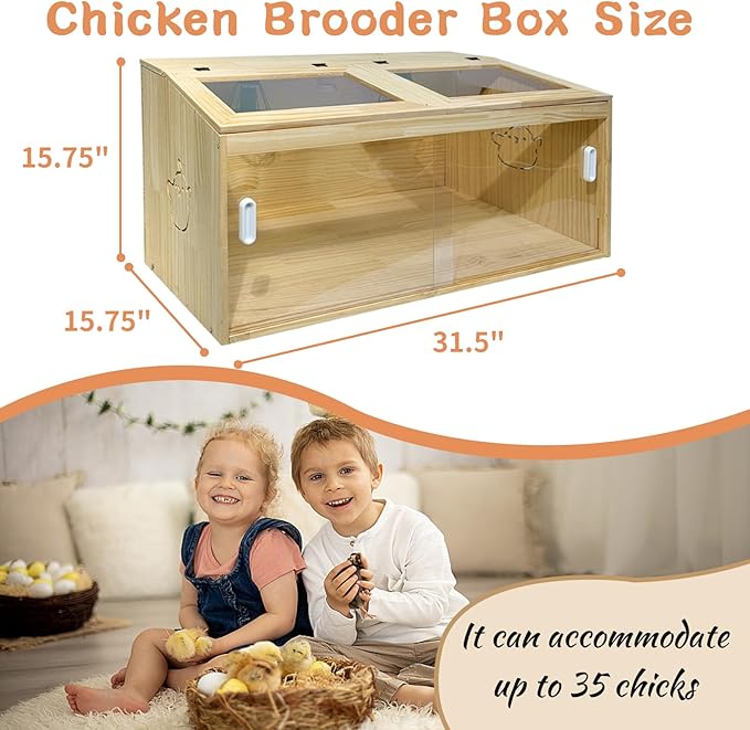 22-Piece Large Chicken Brooder Box 32", All-in-One Kit, Up to 35 Chicks Capacity, Brooder with Temp Controller, Thermometer, Chicken Brooder Box for Quail, Hamsters, Pattern A