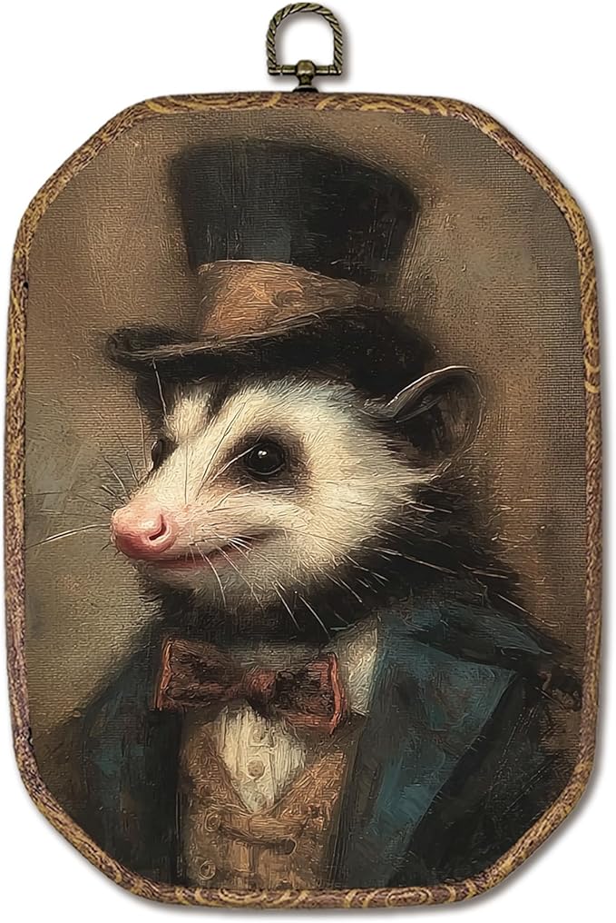 Hxlac Vintage Opossum Rectangular Wall Art Framed, Dark Moody Opossum Rectangular Wall Decor, Rustic Farm Animal Hanging Canvas Prints Wall Sculptures for Home Living Room Bedroom Decor, 7.1x10.2 Inch